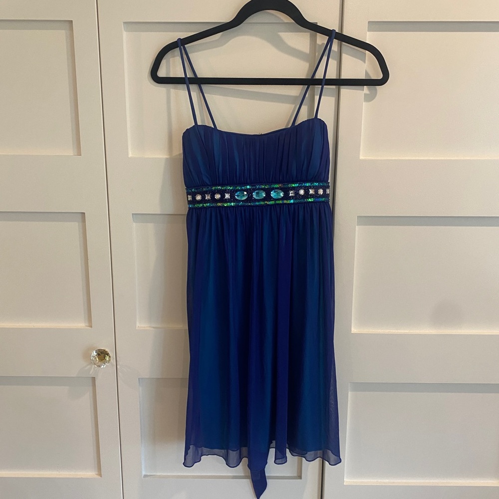 City Triangles Vintage Royal Blue dress with jewel bedazzled waist and tie back